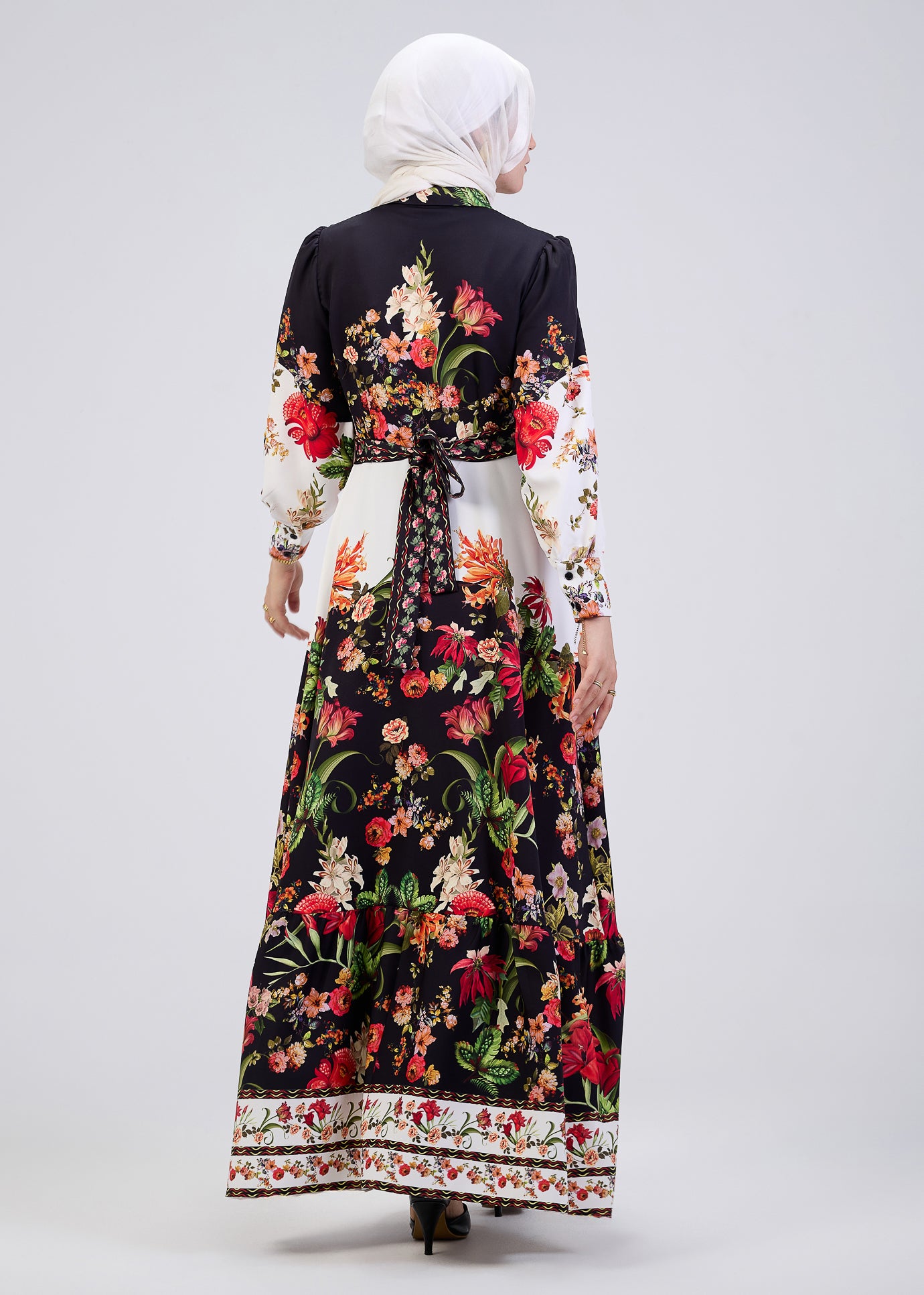 Floral details on button-down modesty dress