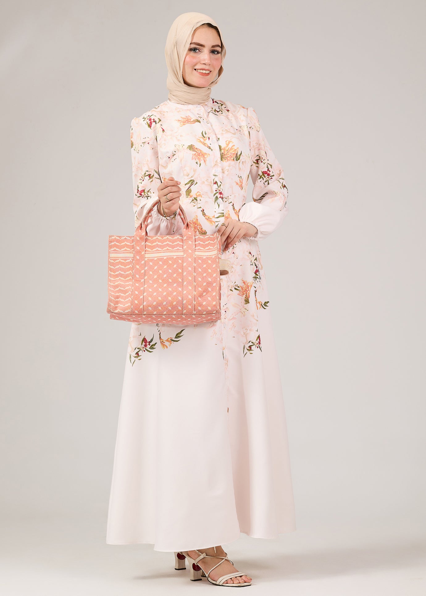 Floral Button-Front Maxi Dress with Puff Sleeves - Side View