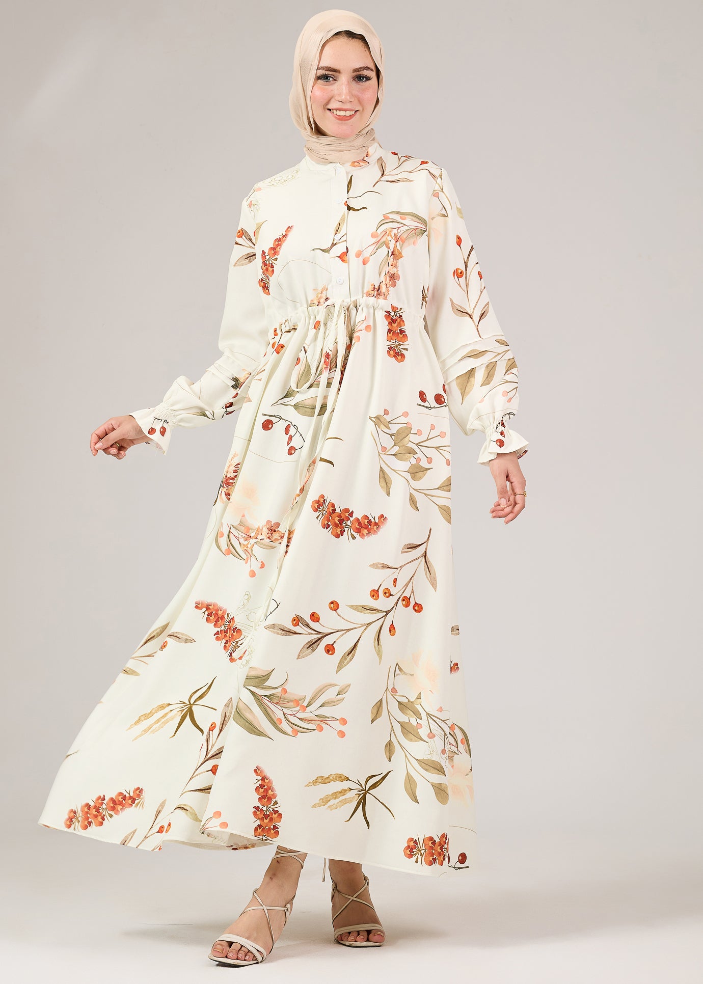 Full-body view of floral crepe polyester maxi dress
