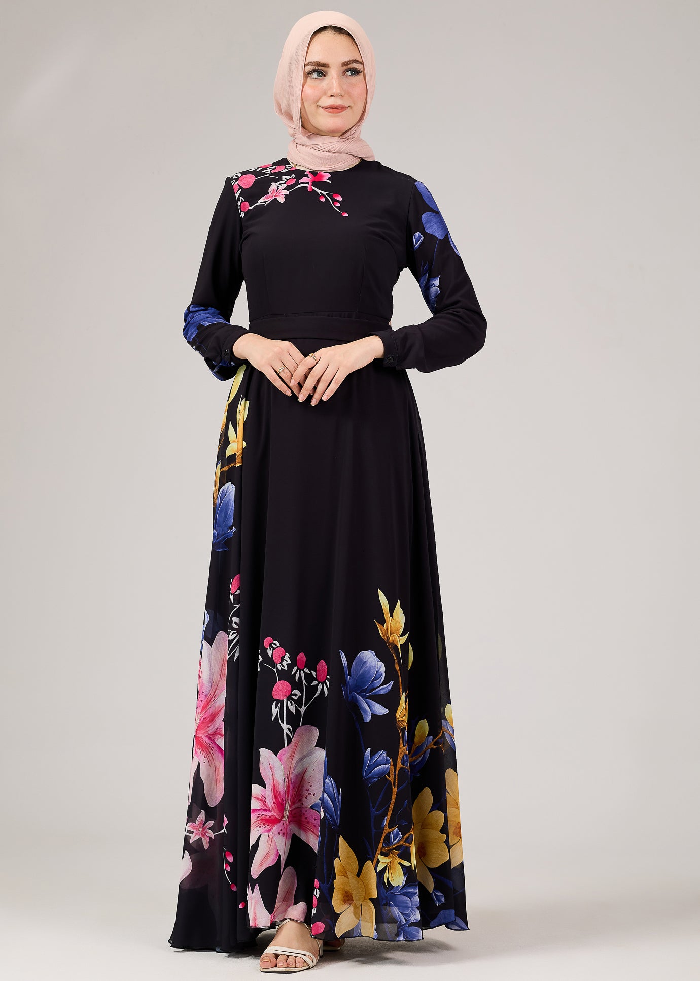 Floral Elegance Chiffon Maxi Dress Back View