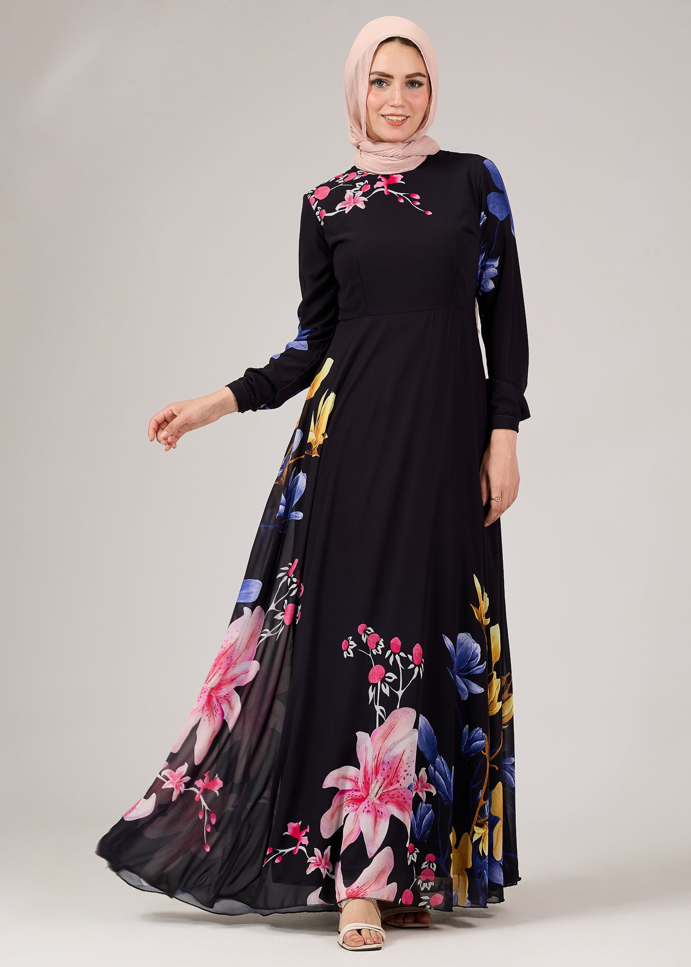 Floral Elegance Chiffon Maxi Dress Full Length