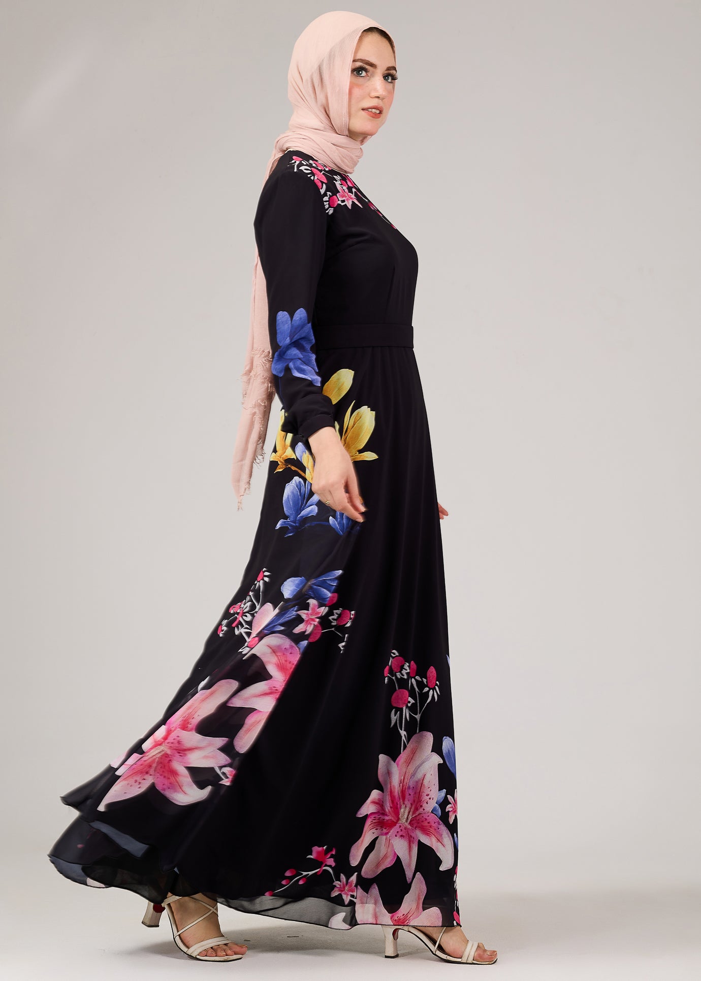 Floral Elegance Chiffon Maxi Dress Side View
