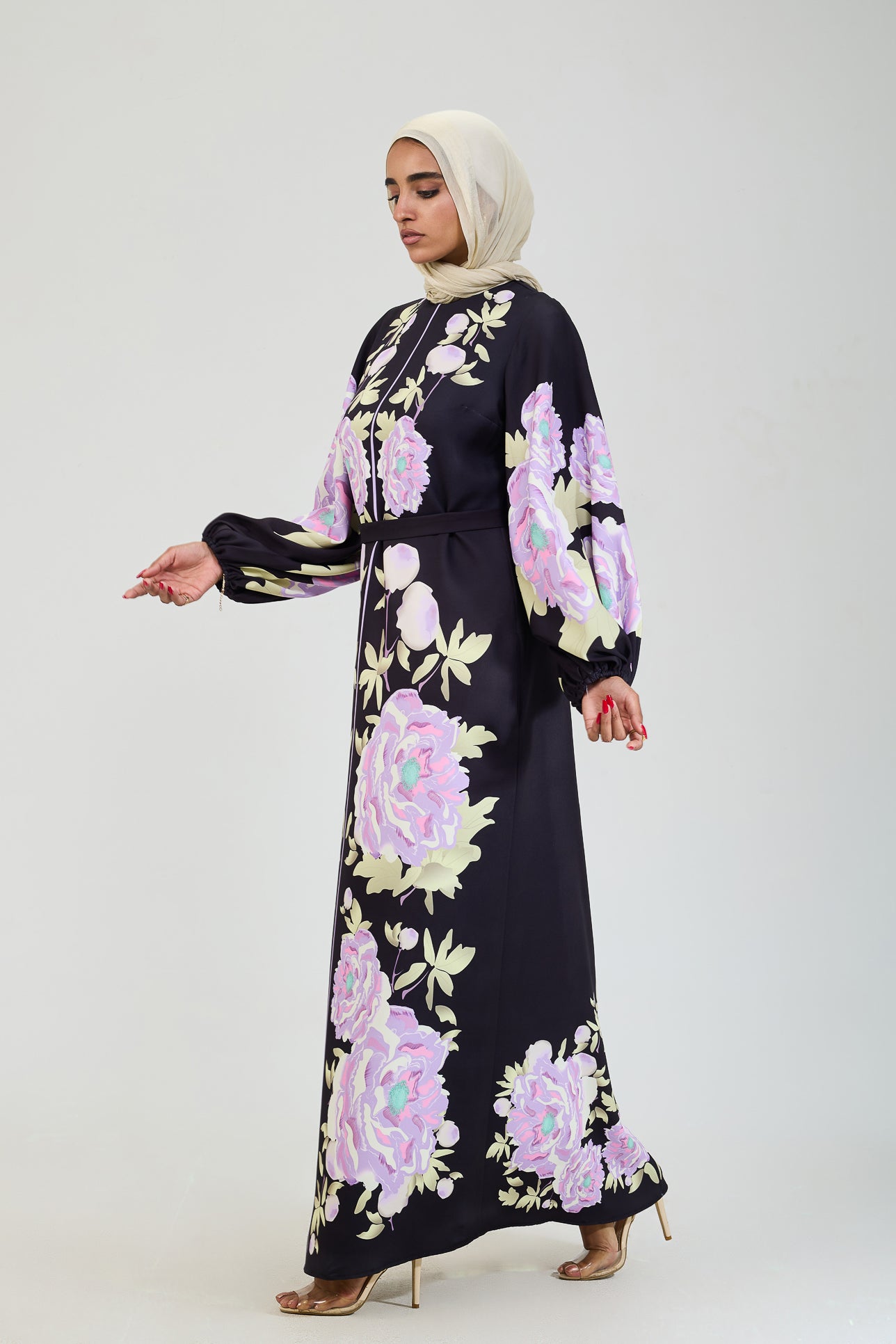 Floral Elegance Modesty Dress Side View
