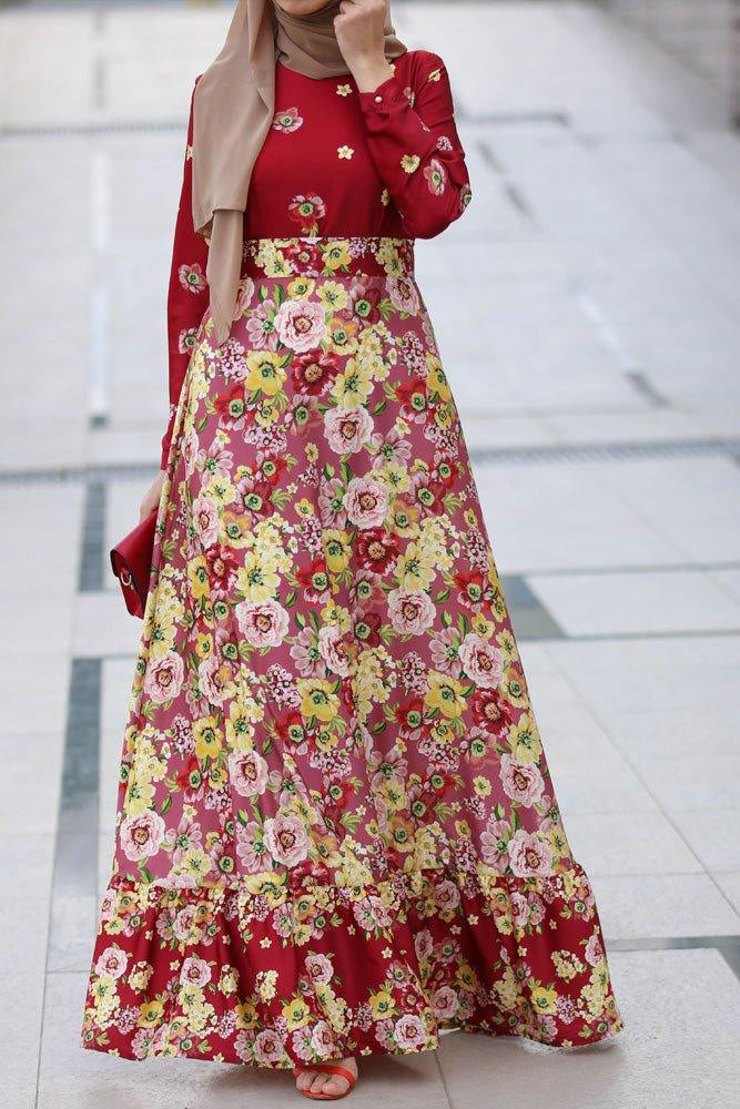 Back view of the Floral Harmony Sari-Inspired Maxi Dress