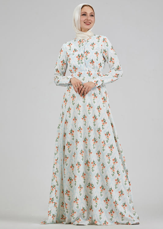 Back view of Floral Satin High Neck Maxi Dress