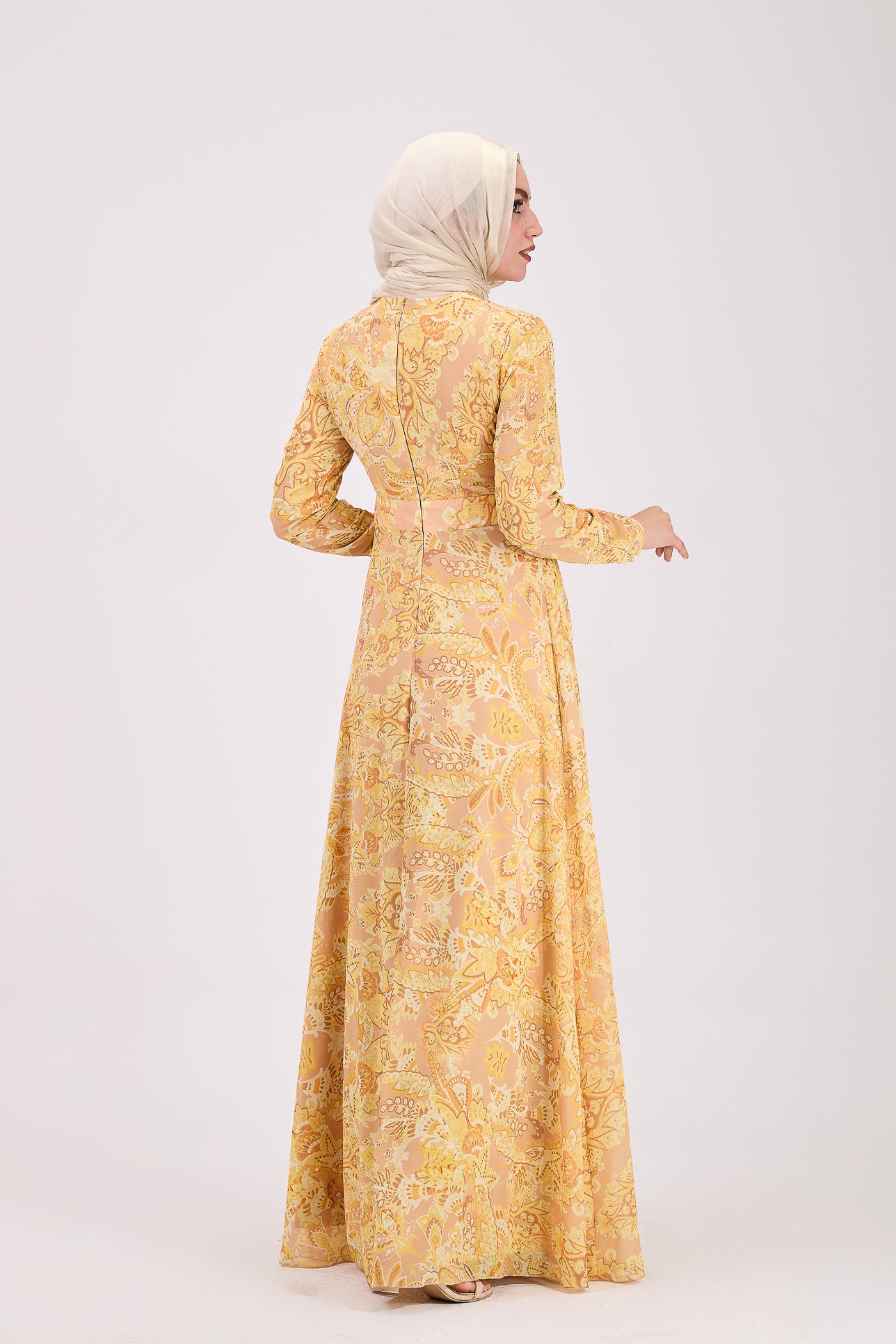 Elegant style golden yellow hijab dress