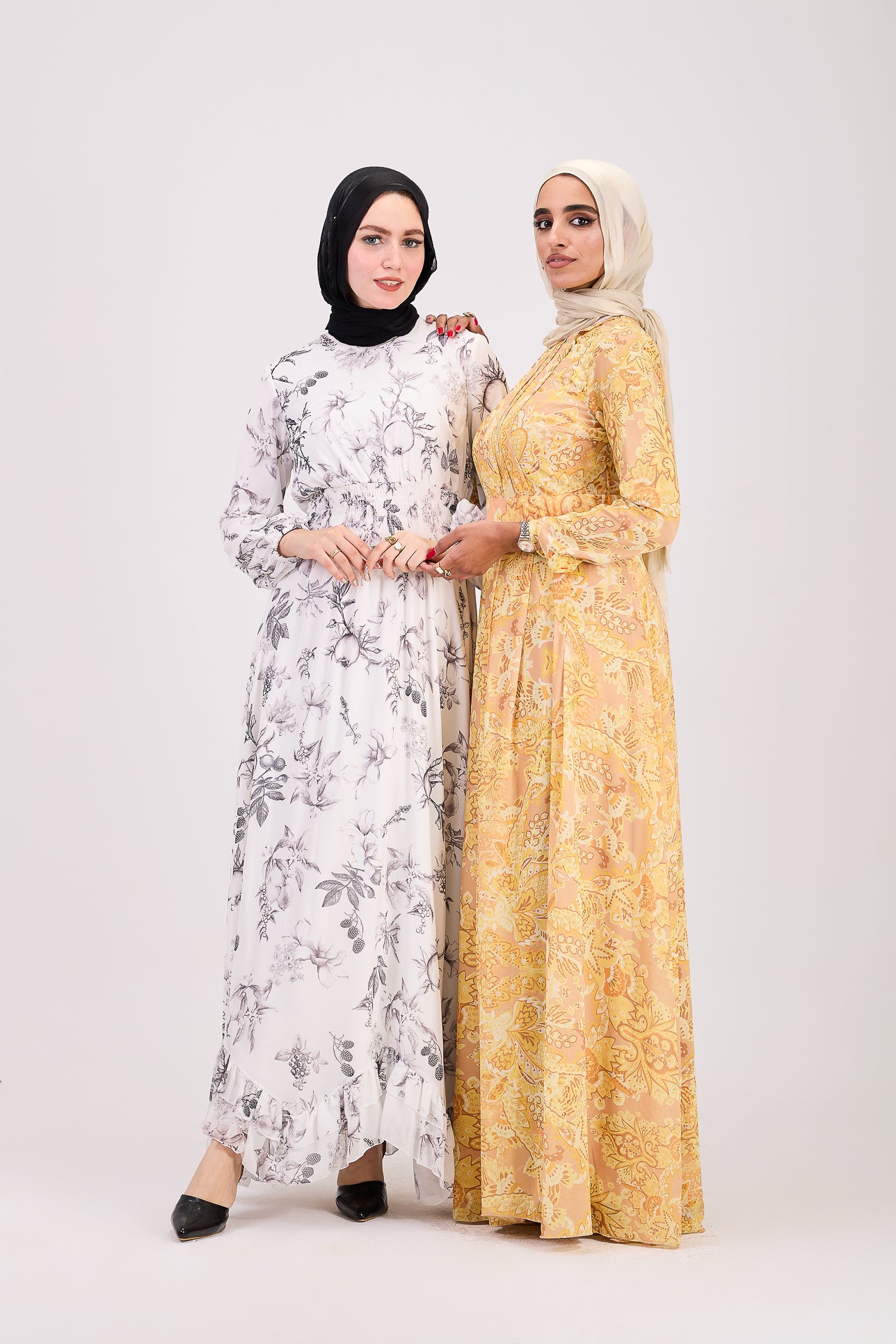 High neck detail of golden yellow hijab dress