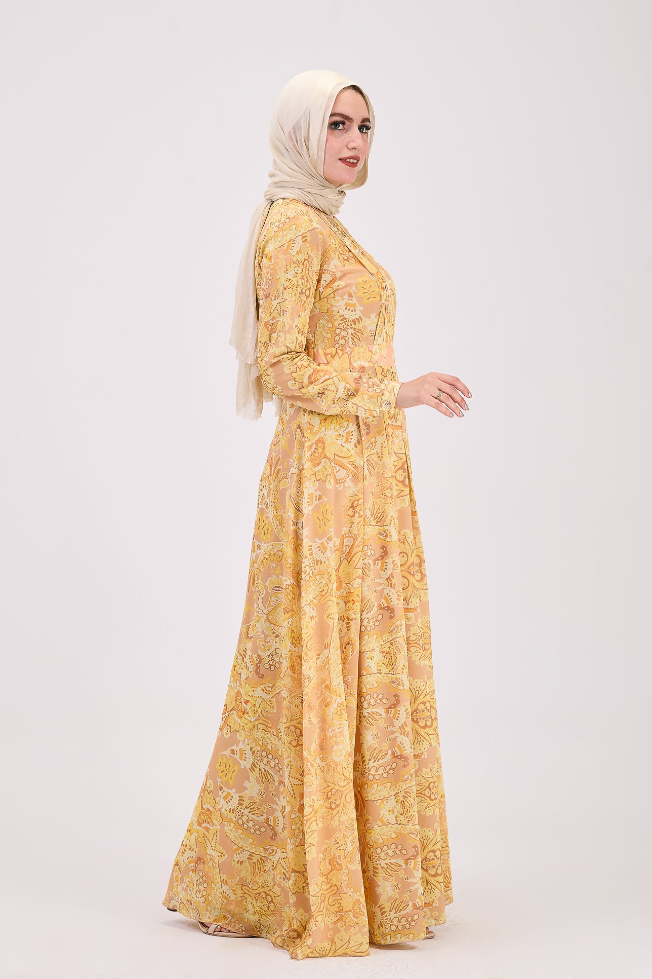 Maxi style golden yellow hijab dress