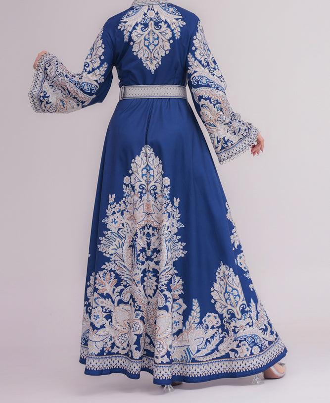 Detailed sleeves on Imperial Blue Floral Maxi Dress
