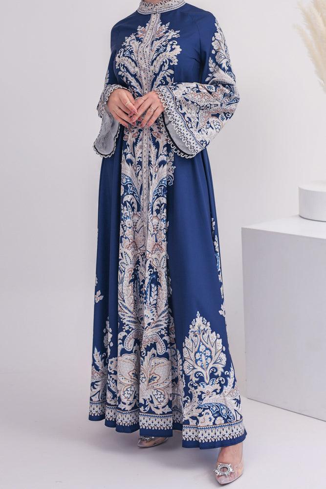 Side view of Imperial Blue Floral Maxi Dress