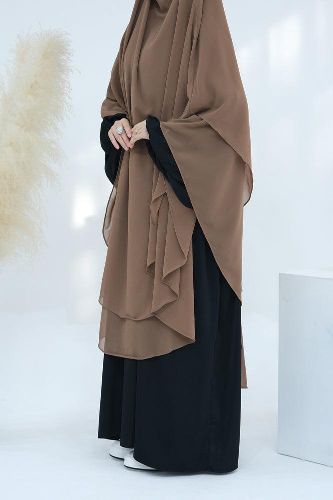 Modern style khaki chiffon khimar with a two-layer design