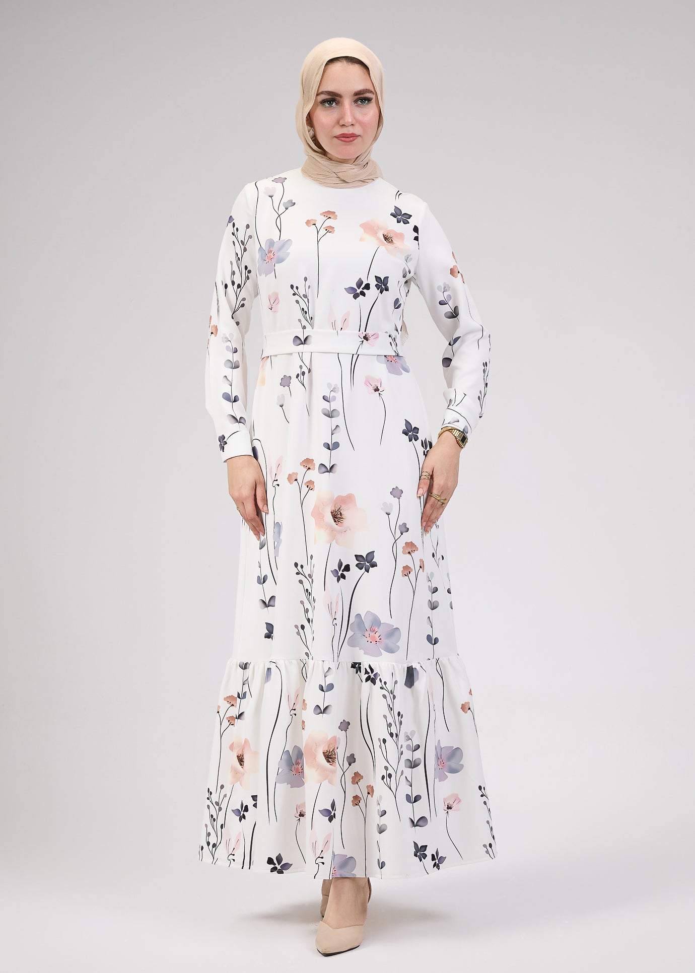 Front view of Lily Bloom Modesty Dress in floral print
