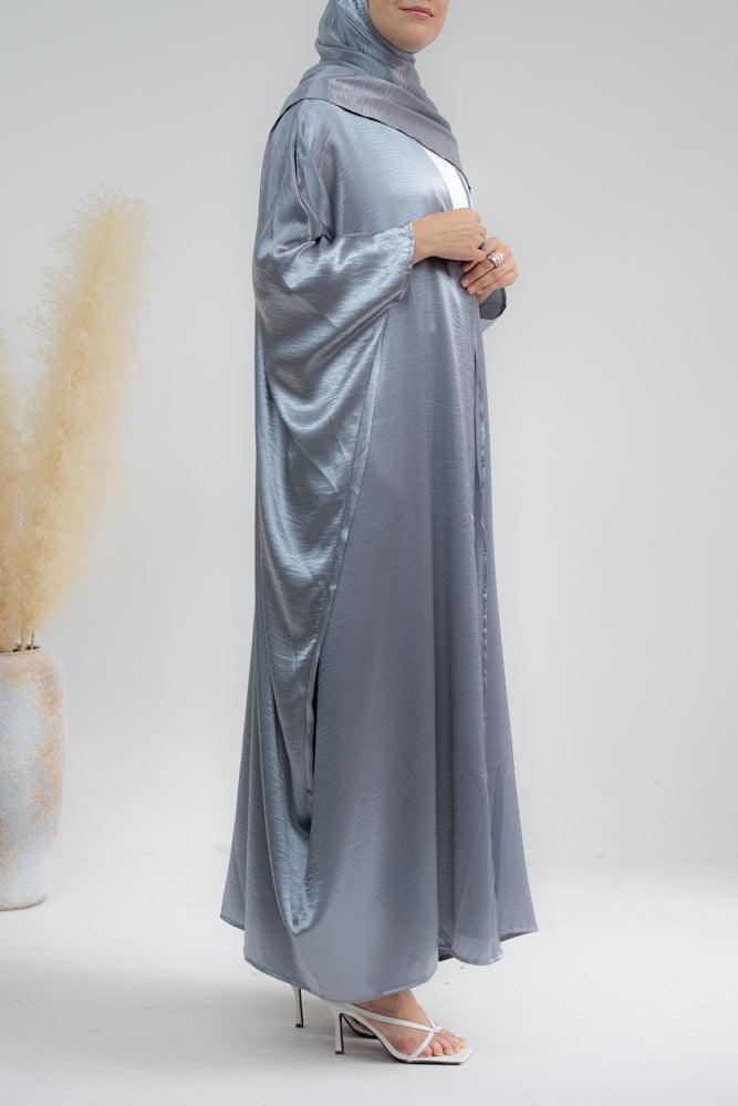 Limara shine bright abaya throw over batwing cut with a matching scarf in gray color - ANNAH HARIRI