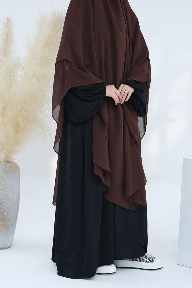 Front view of the Marziya two-layer chiffon cover by Annah Hariri