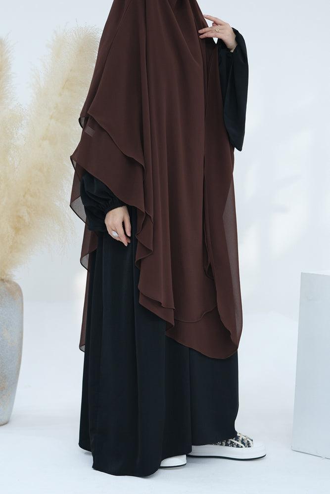 Side view of the Marziya extra-long chiffon cover