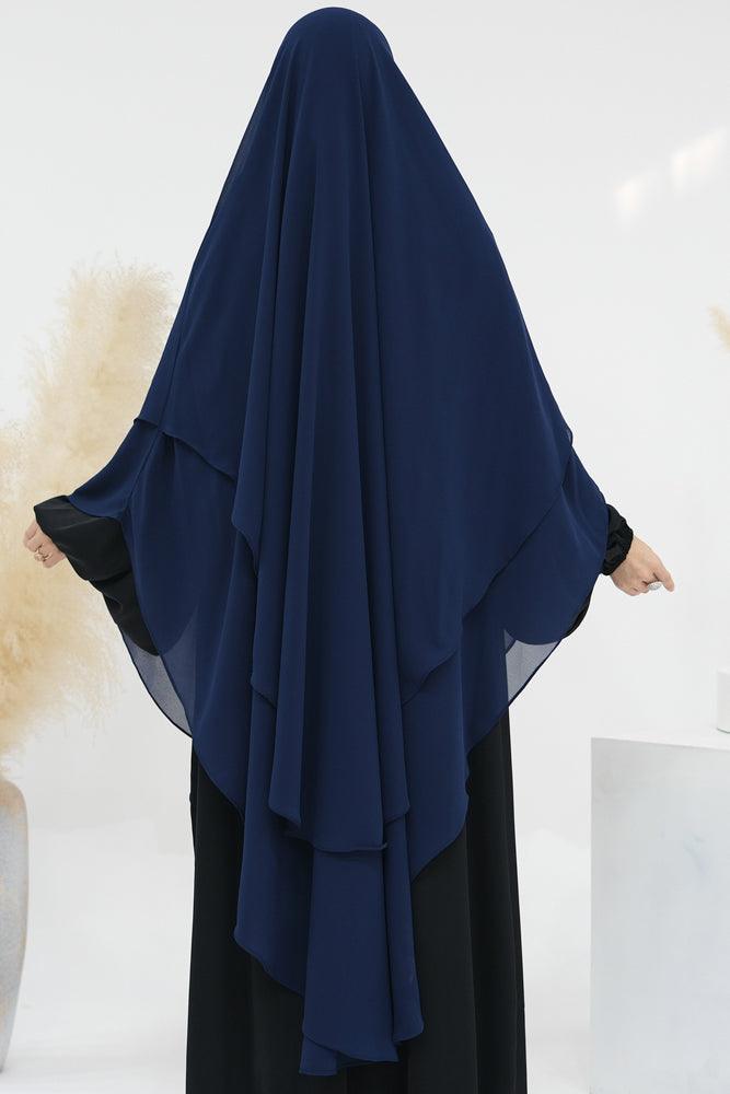 Full-length image of the navy chiffon accessory