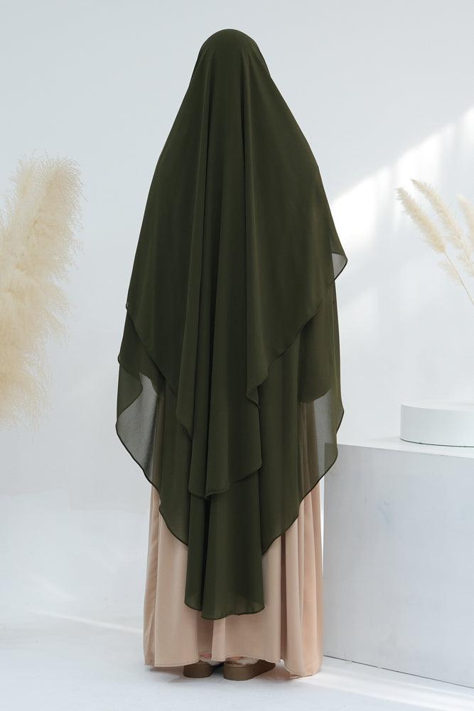 Back view of olive green chiffon scarf