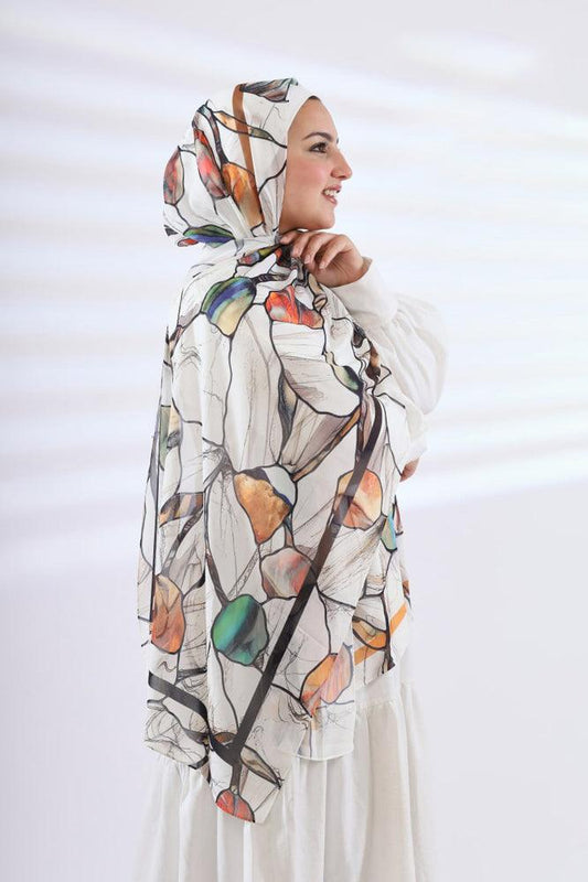 Peaches Printed Chiffon Hijab - ANNAH HARIRI