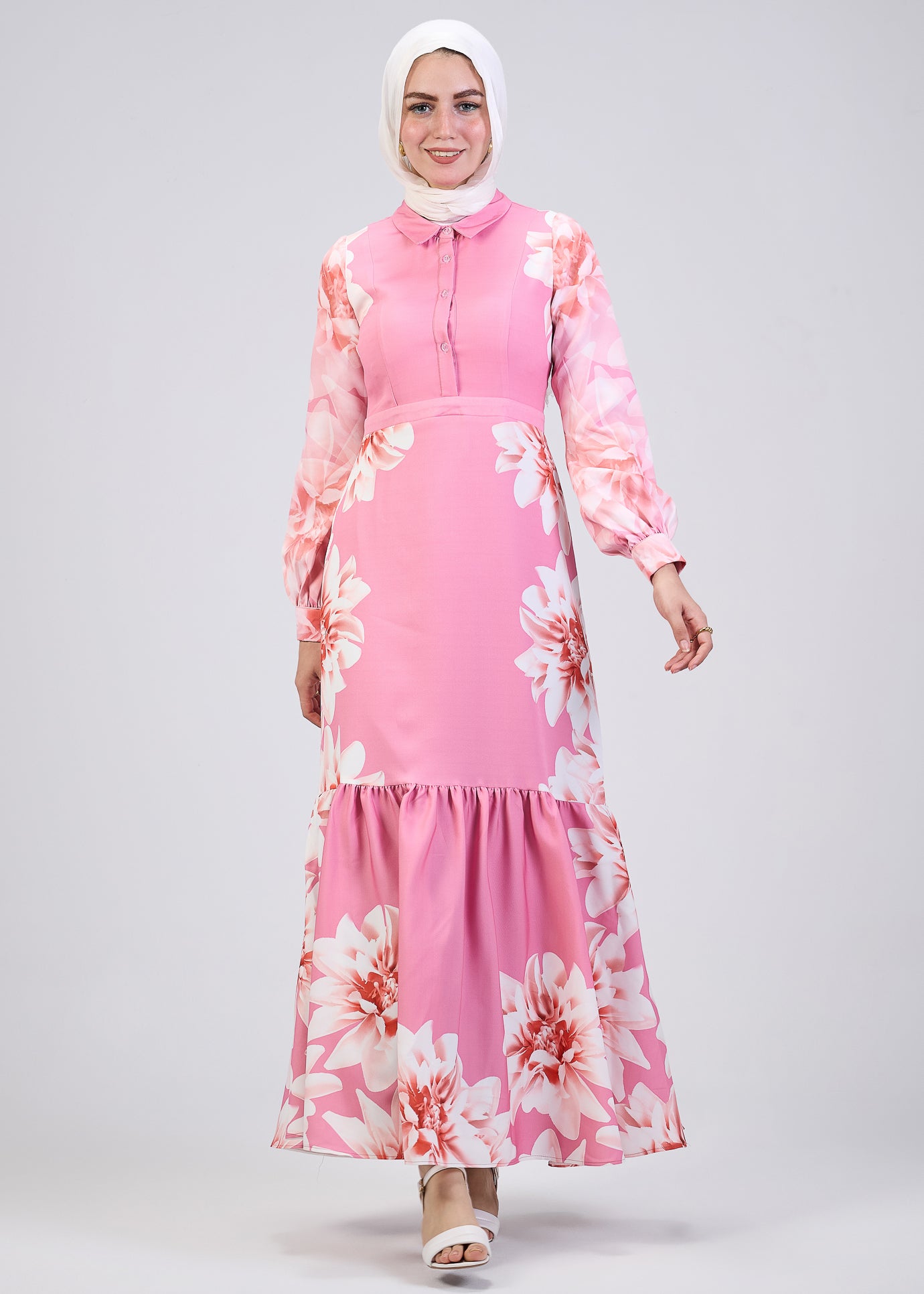 Front view of Pink Floral Maxi Dress