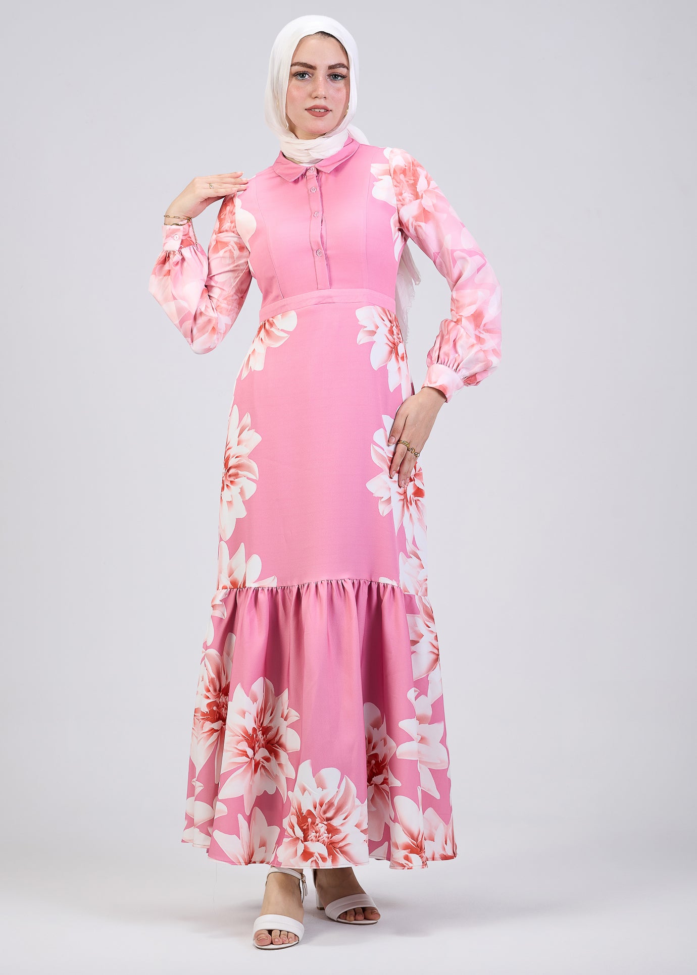 Side view of Pink Floral Maxi Dress