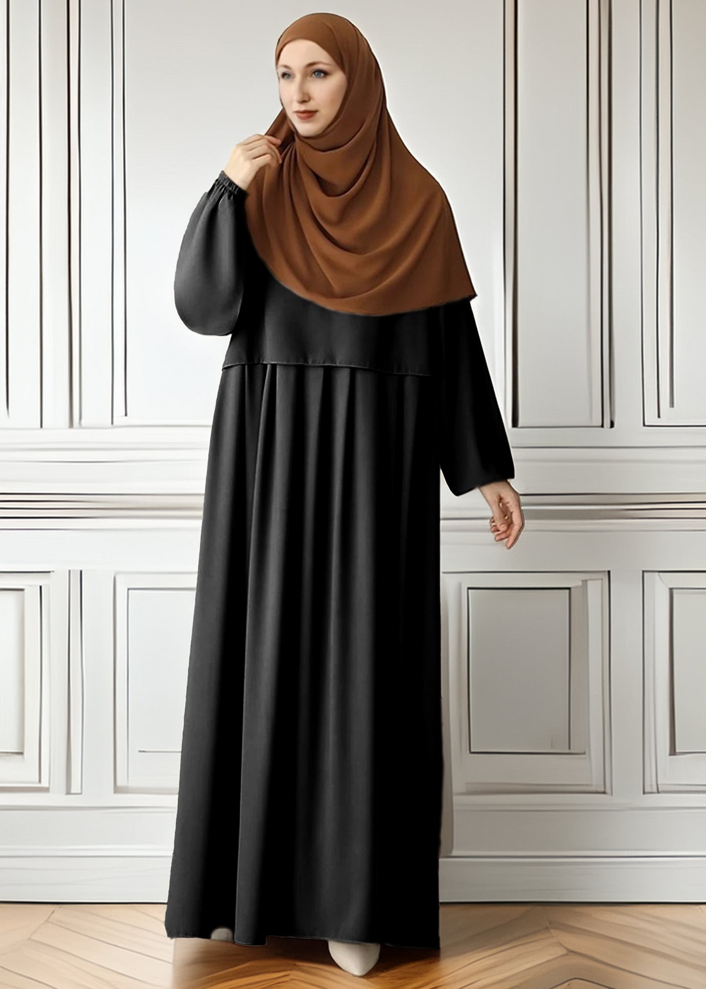 Front view of the pleated abaya