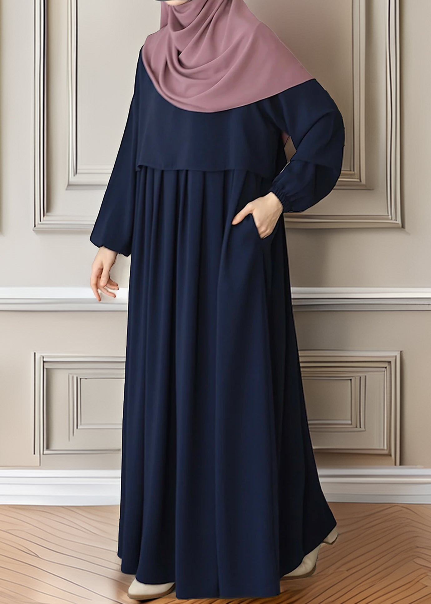 Front view of the pleated abaya