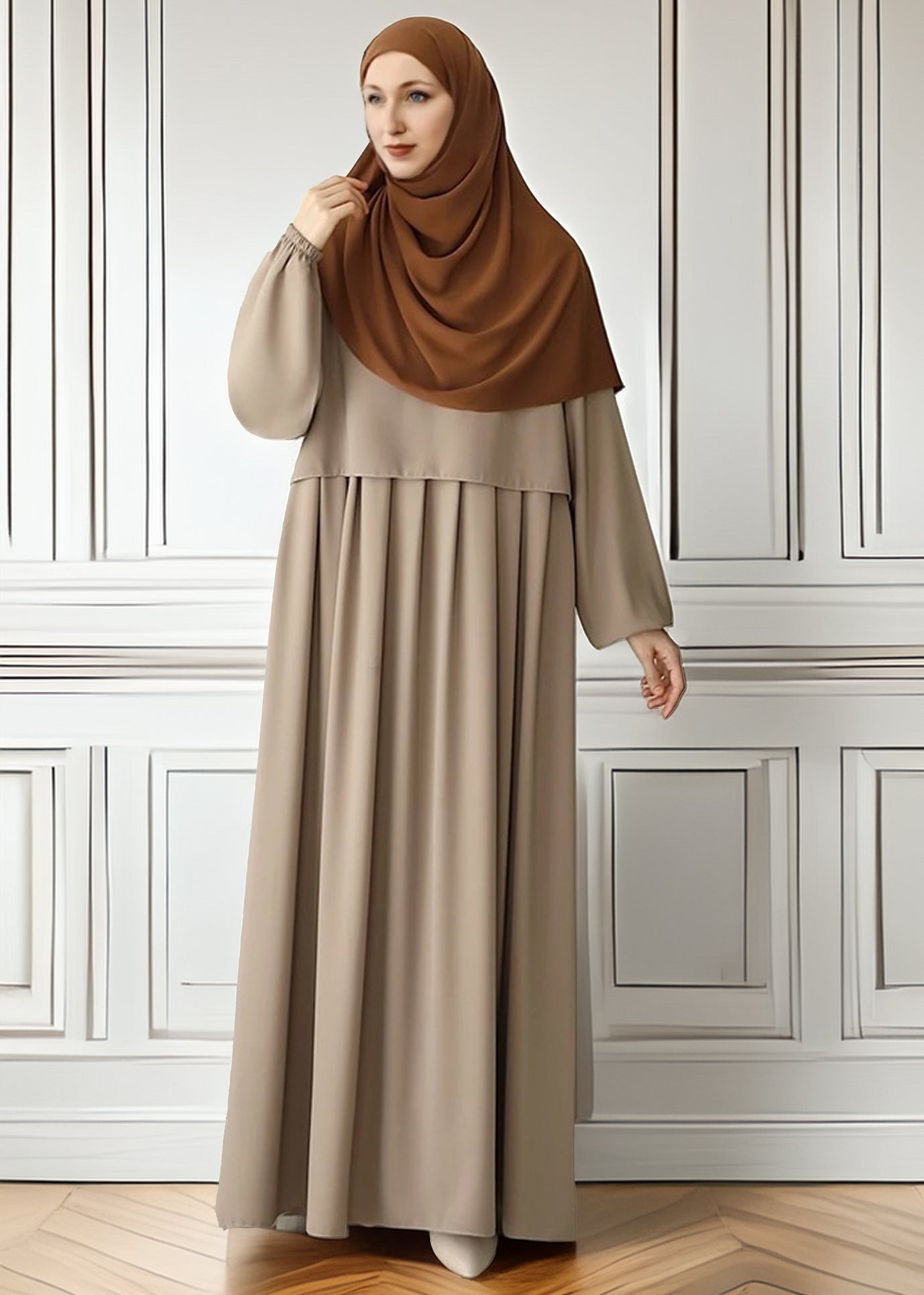 Front view of the pleated abaya