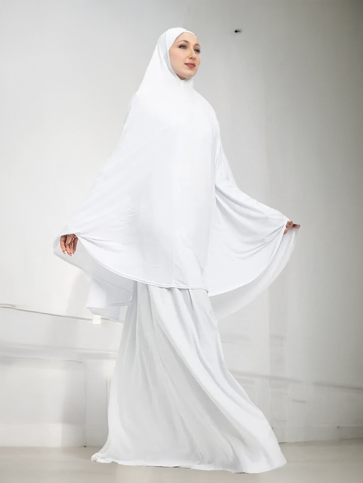 Back view of premium white modesty abaya