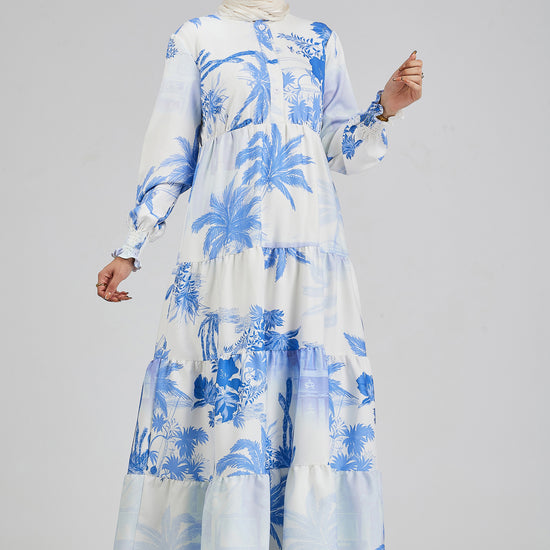 Front view of Tropicana Bliss Maxi Dress in azure