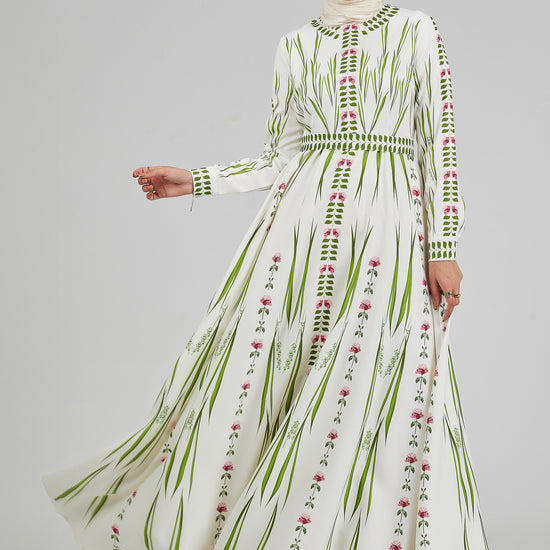 Accessory view of the Serene Bloom Maxi Dress with green bag