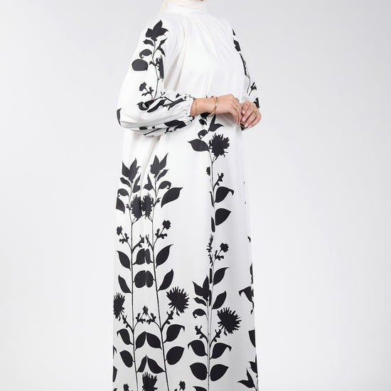 Elegant floral printed maxi dress with raglan sleeves - front view