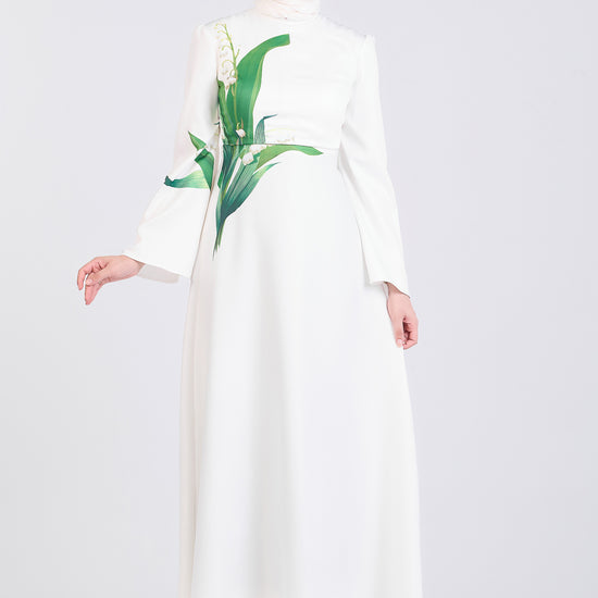 Front view of Lily-Inspired Flared Sleeve Maxi Dress in Ivory