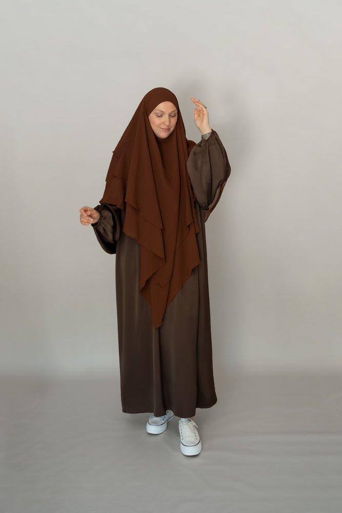 Najam Chiffon three layer Khimar in coffee color