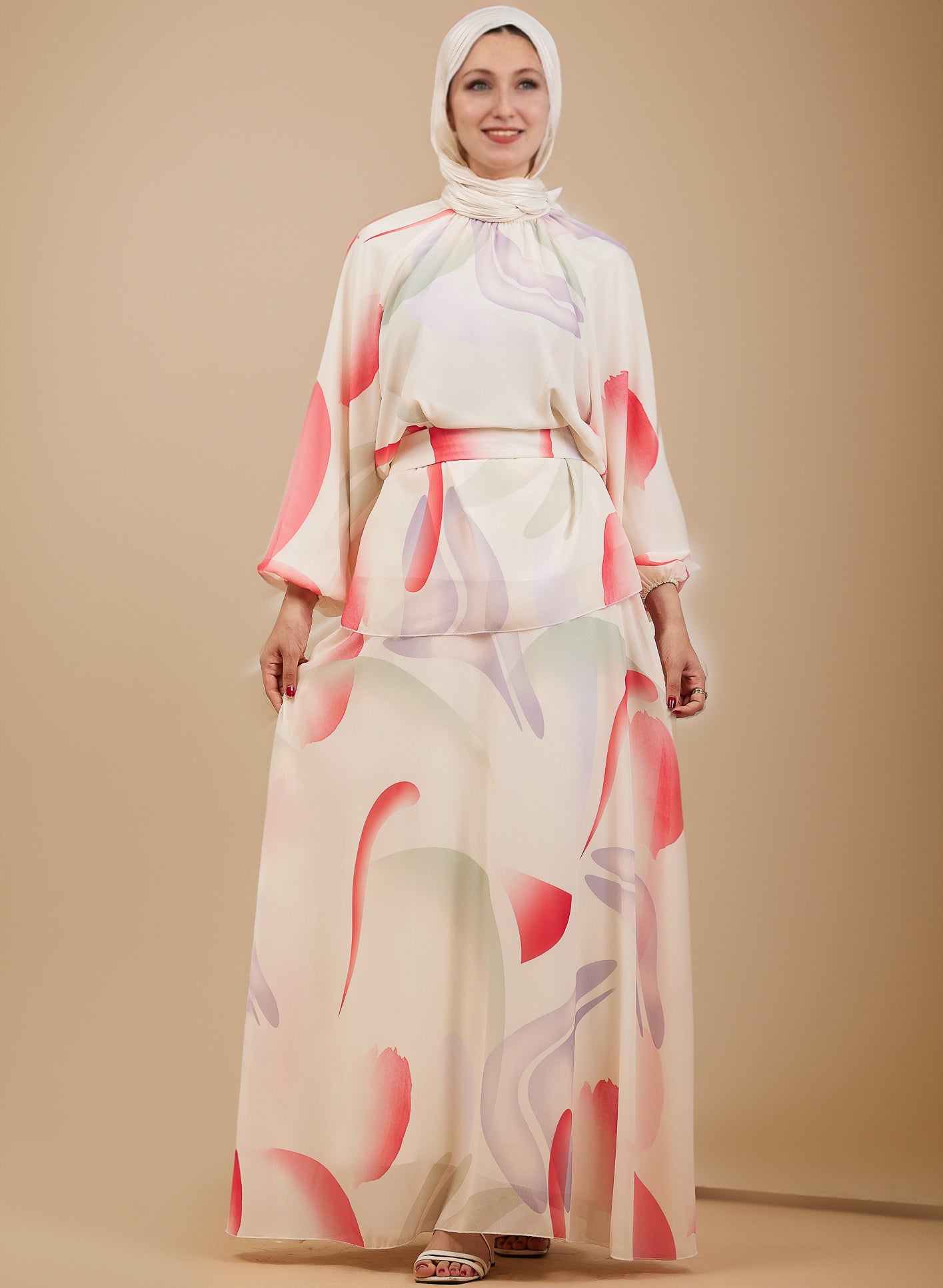 Radiant chiffon flared sleeve maxi dress front view