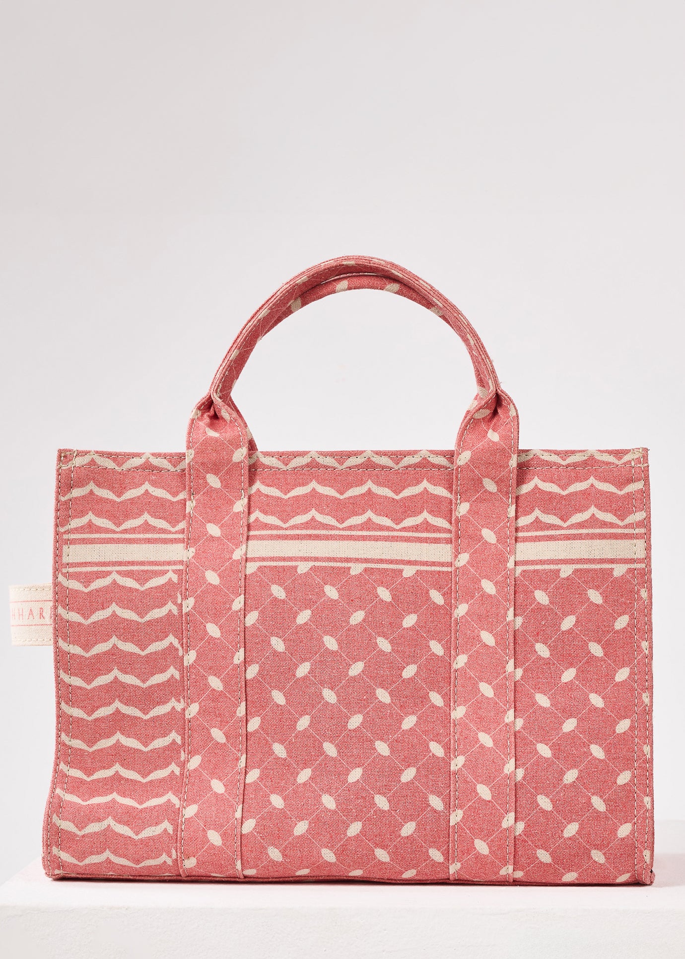 Side view of Red Keffiyeh Pattern Medium Tote Bag