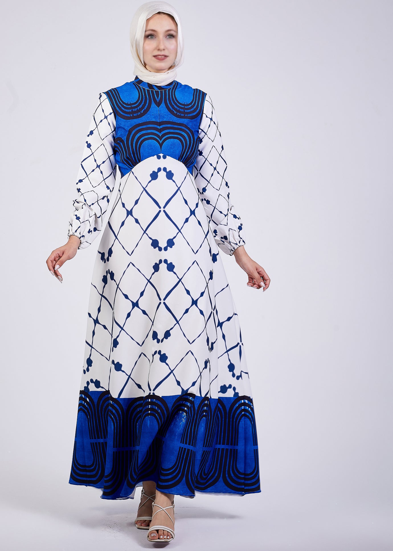 Serena Blue Geometric Print Maxi Dress - Side View
