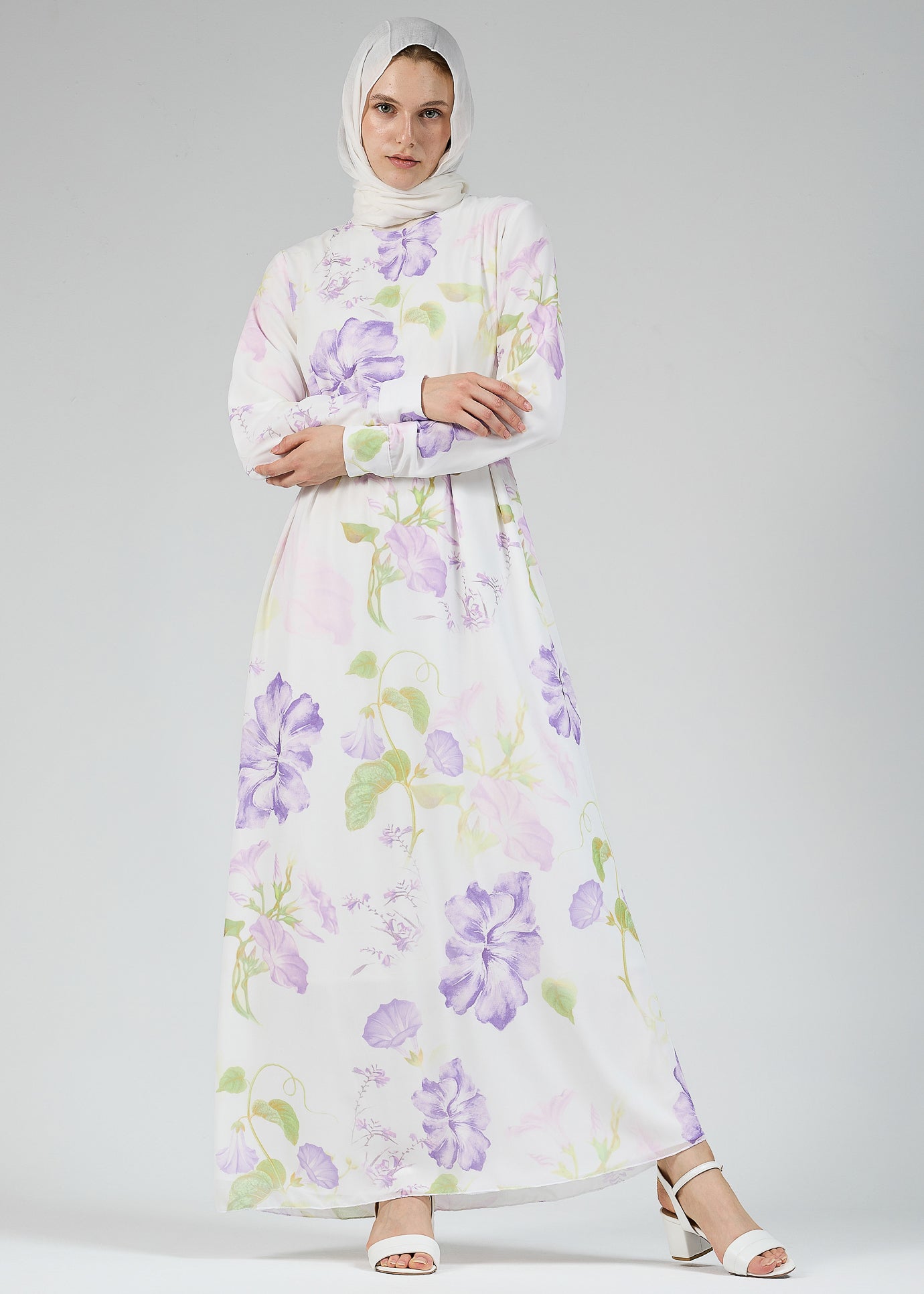 Model Wearing Serena Floral Chiffon Maxi Dress