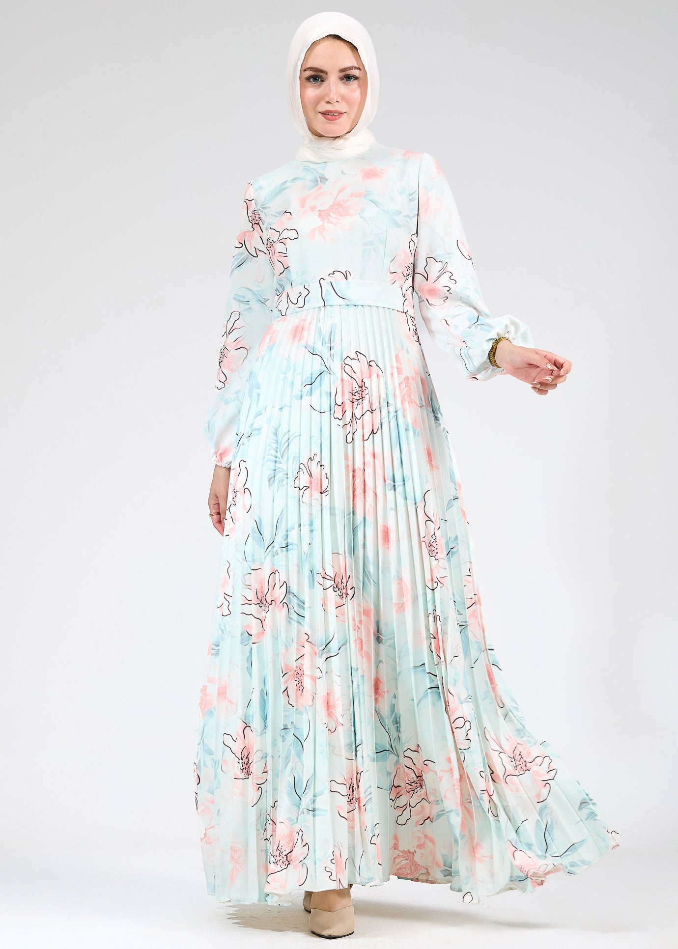 Floral Details on Serenity Floral Pleated Modesty Dress