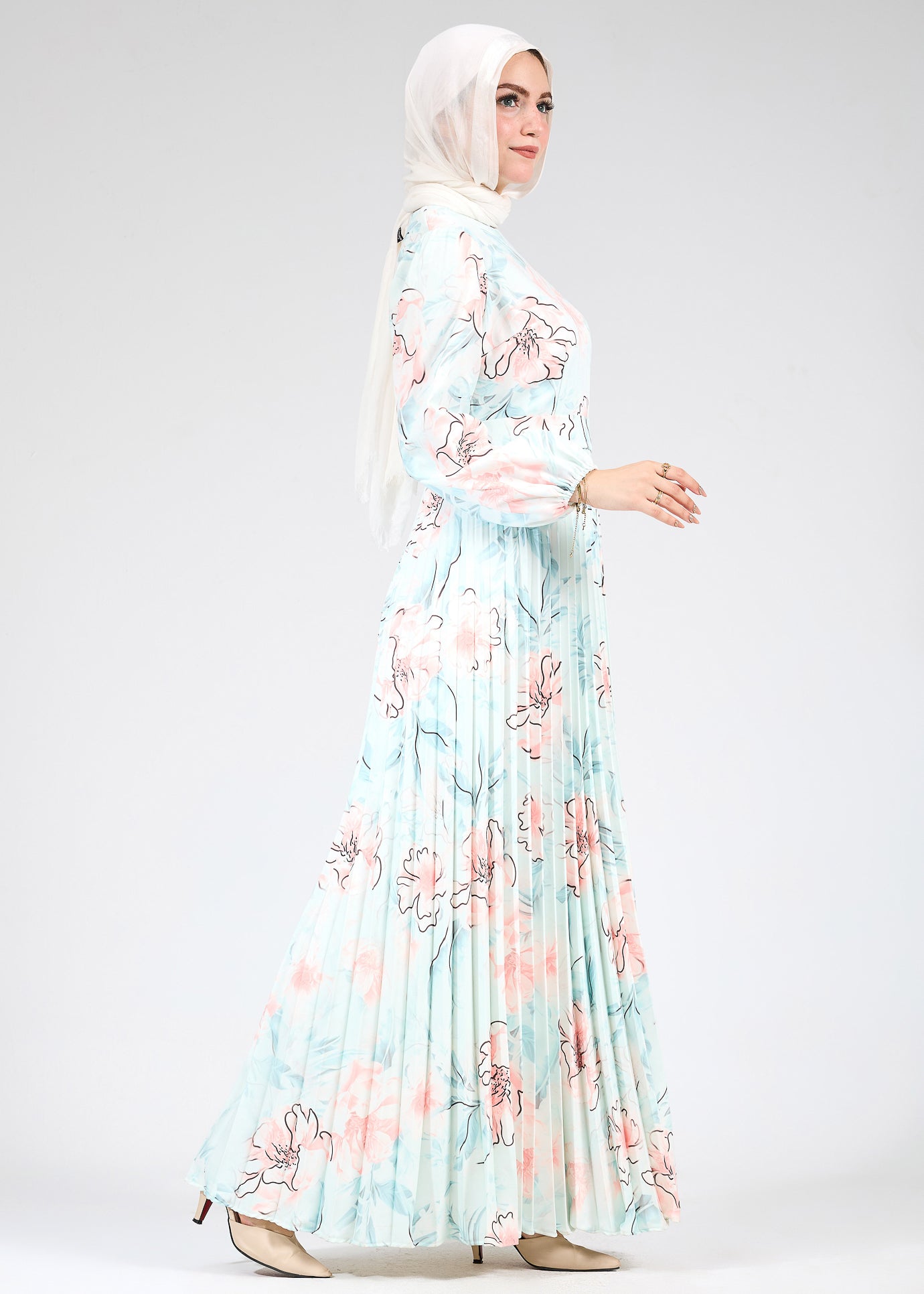 Full-Length Serenity Floral Pleated Modesty Dress