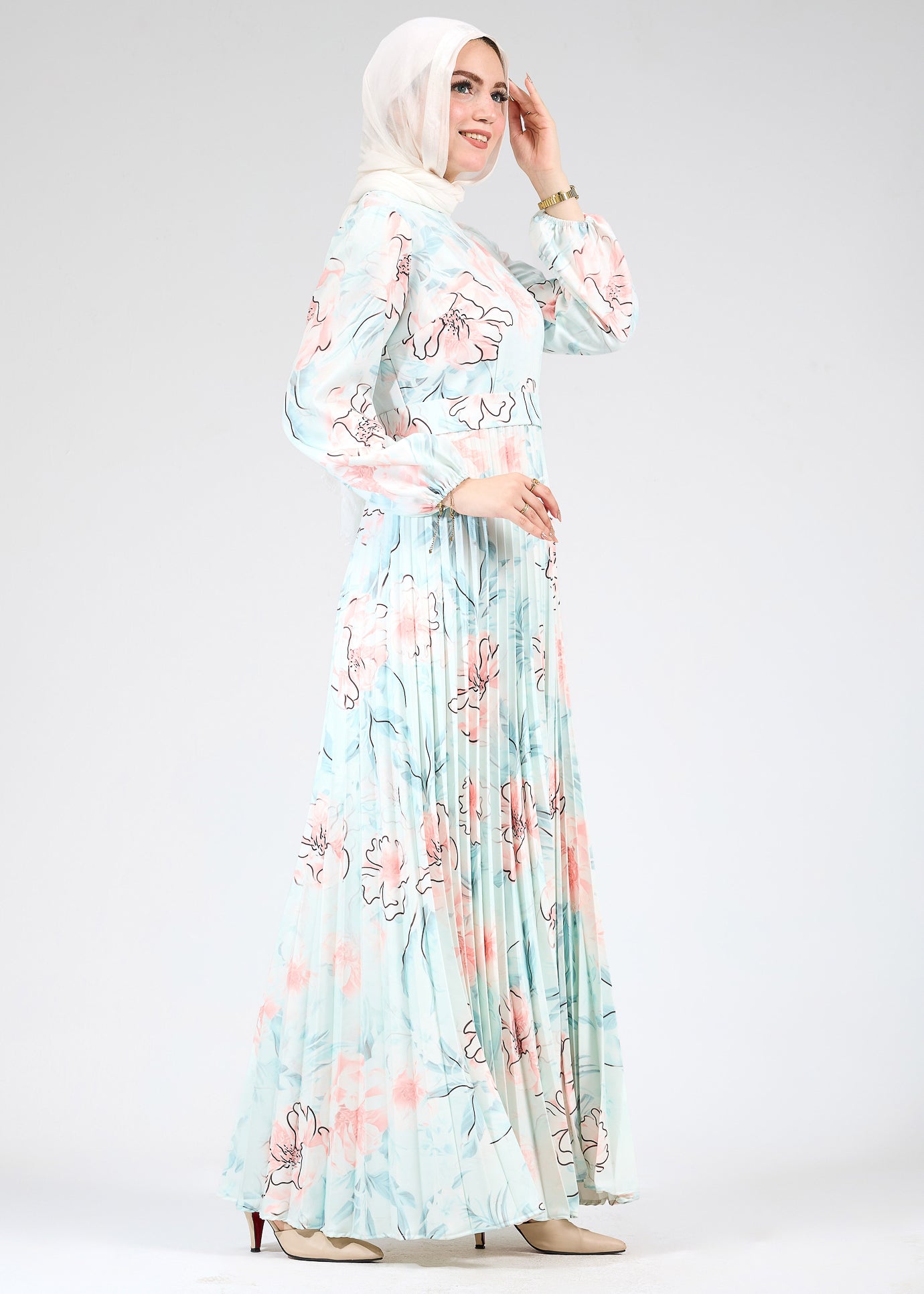 Modest Wear Serenity Floral Pleated Modesty Dress