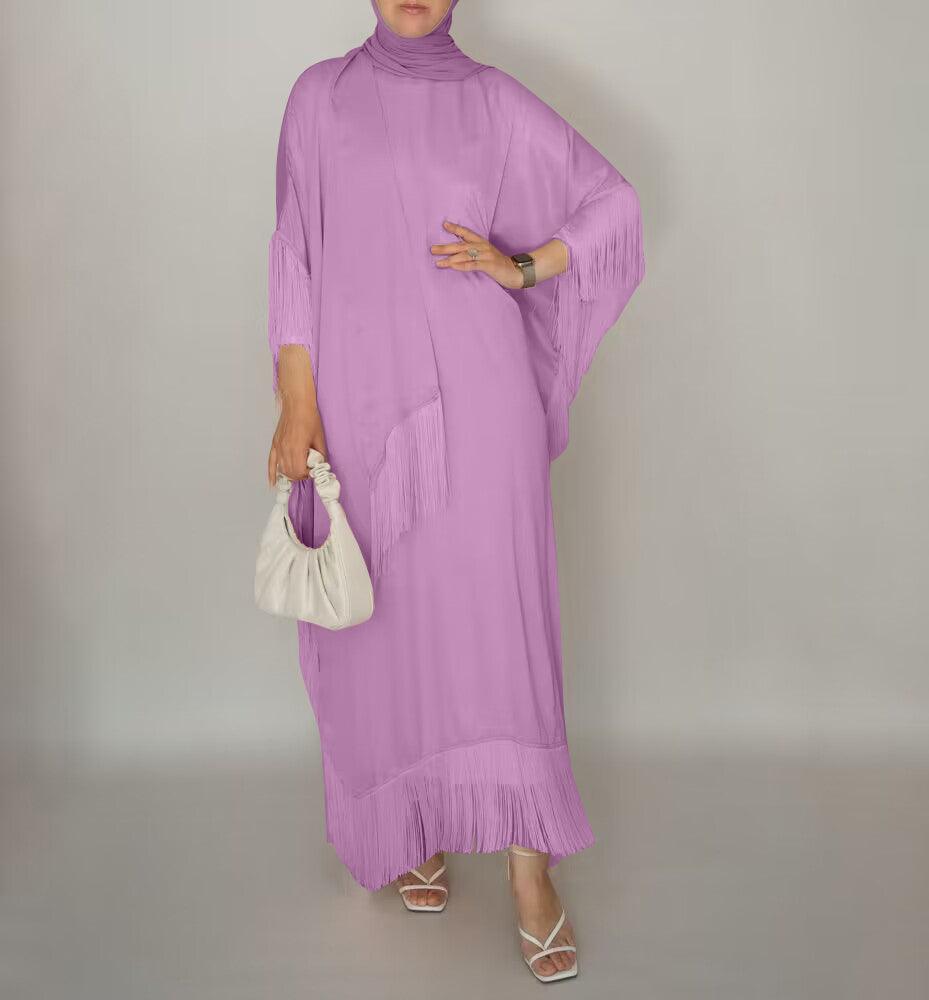 Seyma fringe maxi abaya dress in purple - ANNAH HARIRI