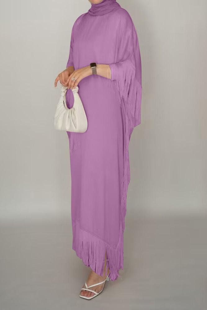 Seyma fringe maxi abaya dress in purple - ANNAH HARIRI