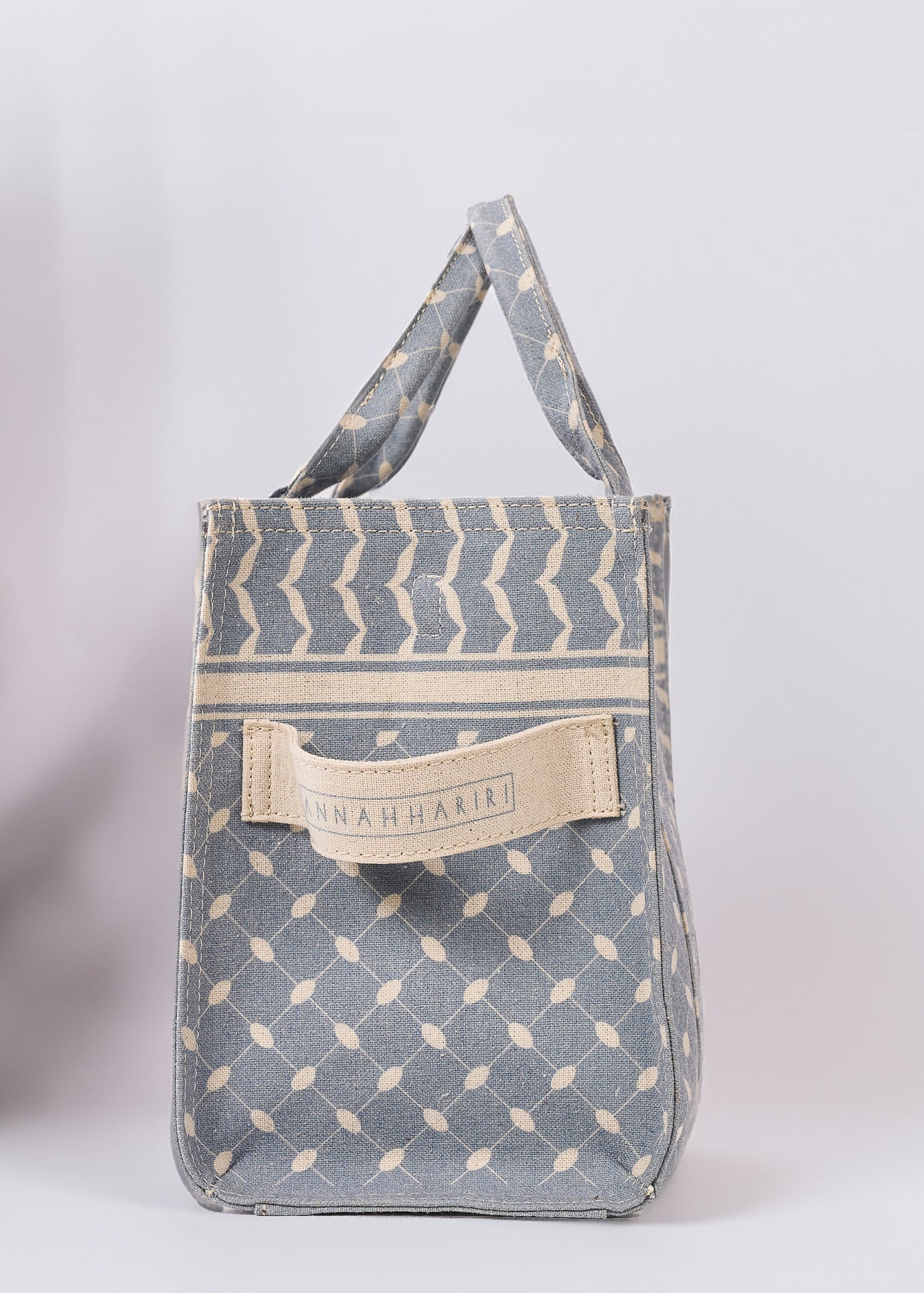 Interior of Slate Blue and Cream Keffiyeh Pattern Tote