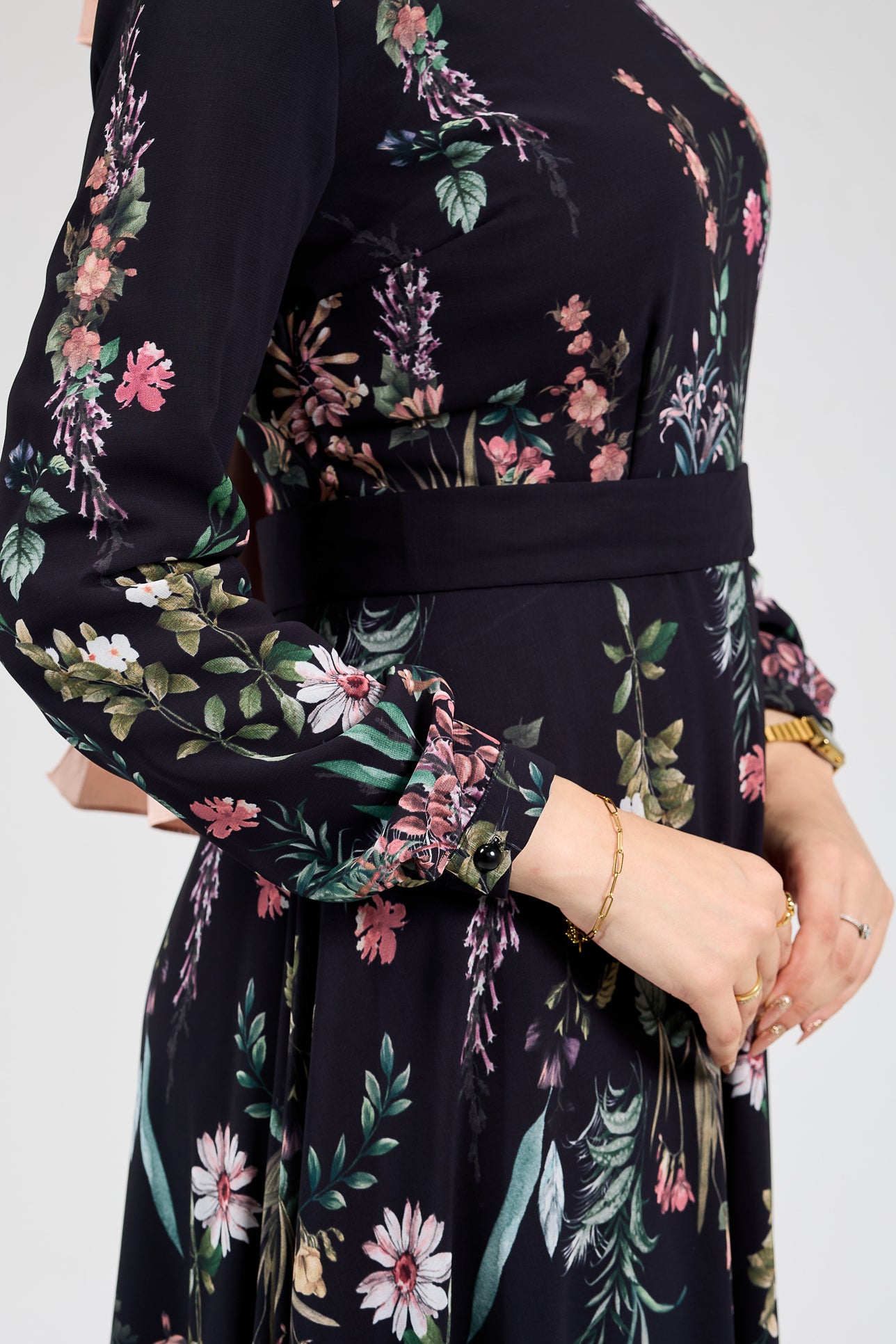 Back view of Sophia Floral Print Chiffon Long Sleeve Maxi Dress