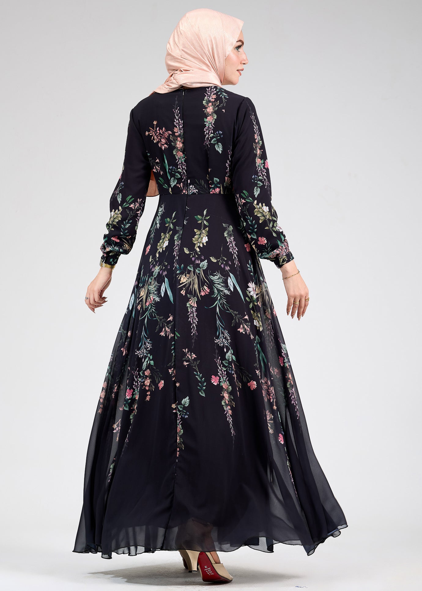 ijab styled with Sophia Floral Print Chiffon Maxi Dress