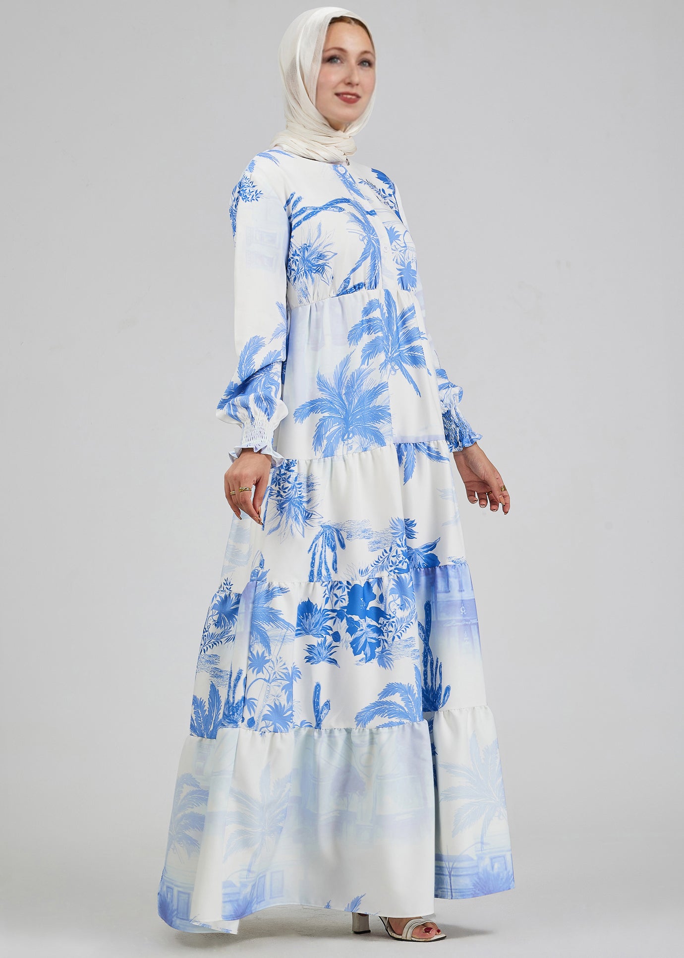 Back view of Tropicana Bliss Maxi Dress in azure