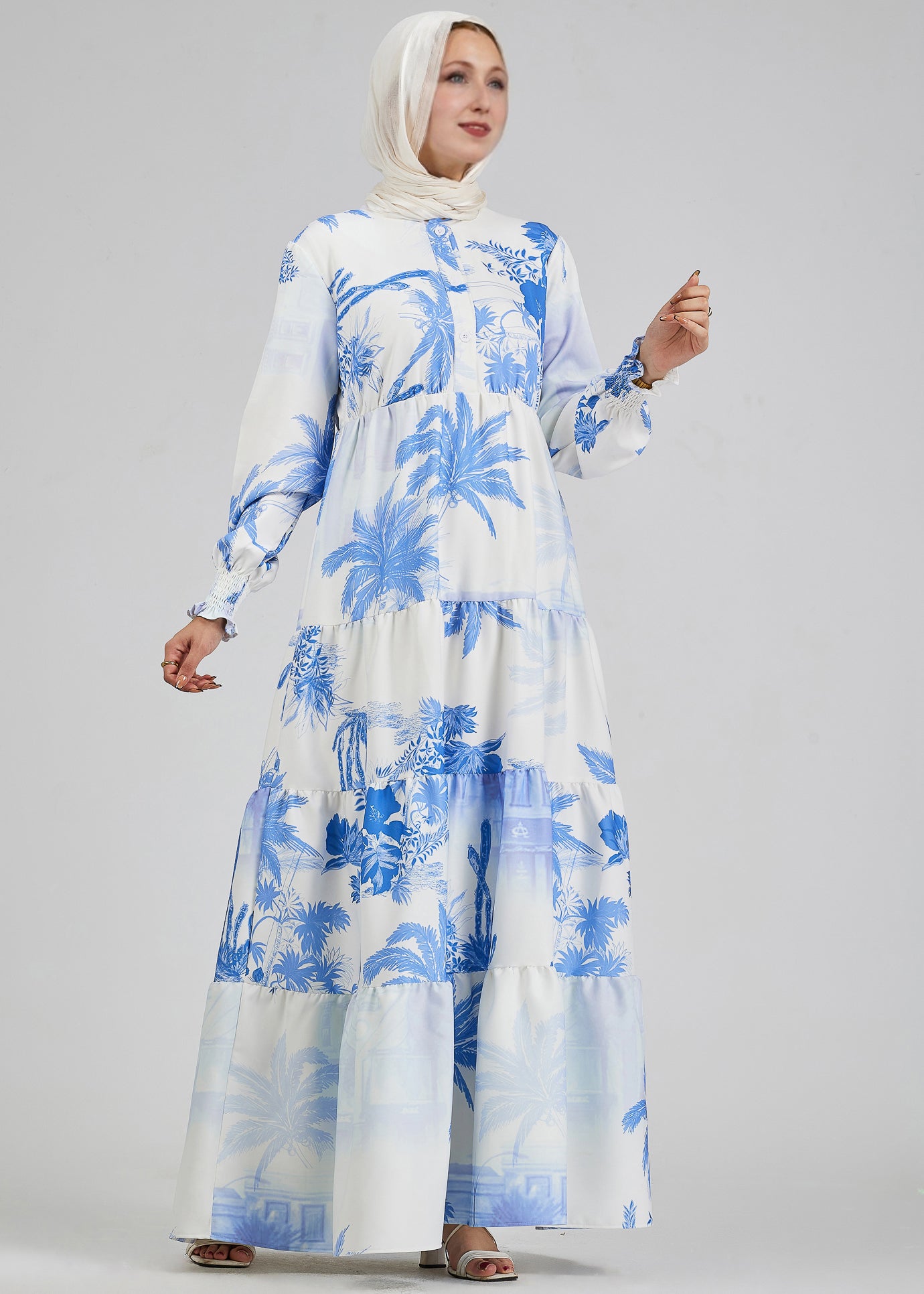 Front view of Tropicana Bliss Maxi Dress in azure