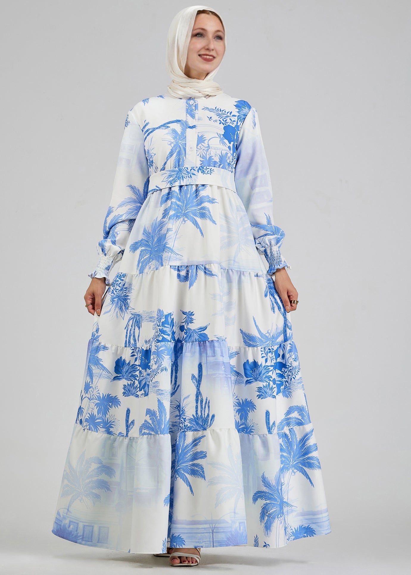 Tropicana Bliss Maxi Dress styled with a handbag in azure