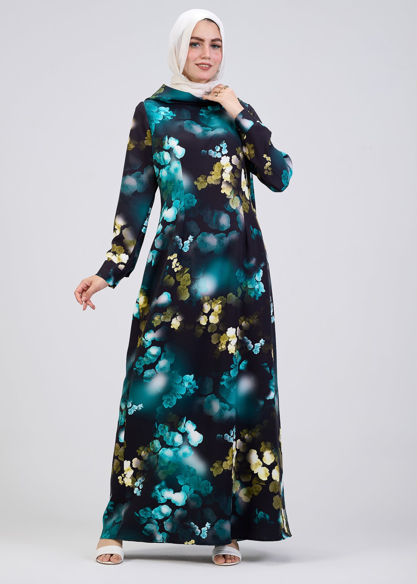 Front view of Vibrant Floral Maxi Dress