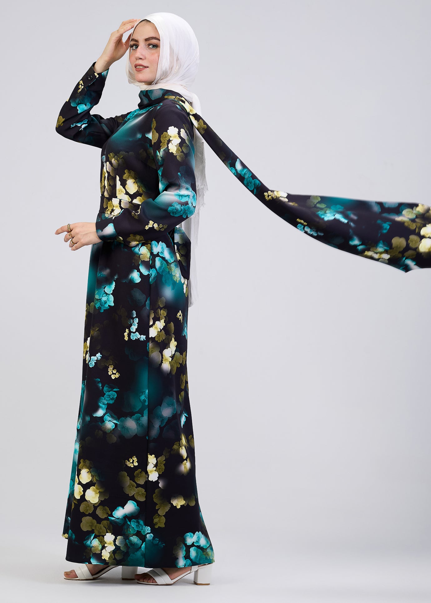 Side view of Vibrant Floral Maxi Dress